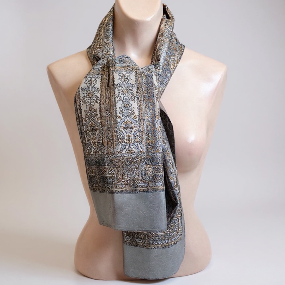 Vintage Oscar de La Renta Accessory Street Turkish Pattern Lame Sheer Scarf